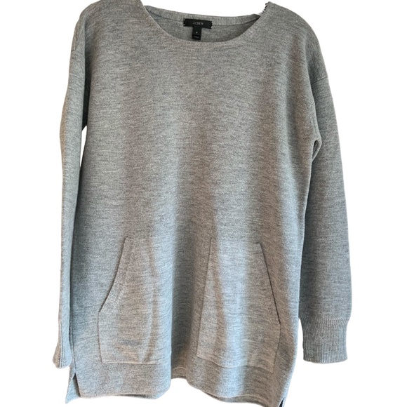 J Crew Wool Tunic Sweater Front Patch Pockets Grey SZ S - Picture 2 of 6